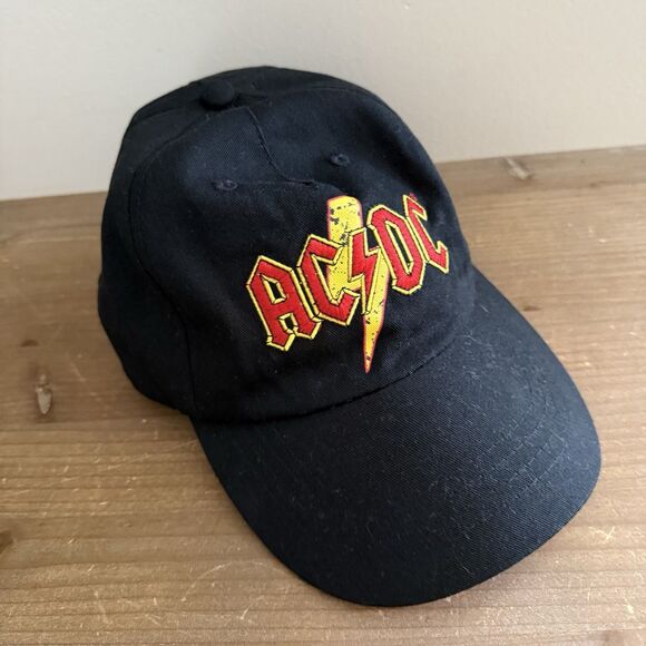 AC/DC Double Lightening Bolt Embroidered Baseball Cap Black Adjustable - Picture 1 of 5